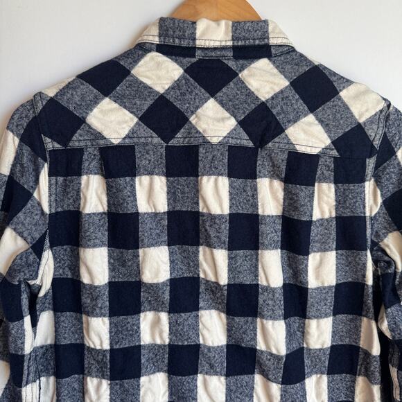 J Crew Plaid Flannel Half Zip Pullover Top Medium Buffalo Check Navy Blue White - Picture 5 of 14